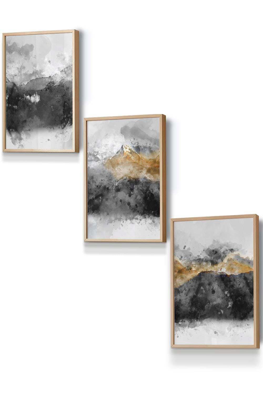 Abstract Grey and Yellow Mountains Framed Wall Art - Small